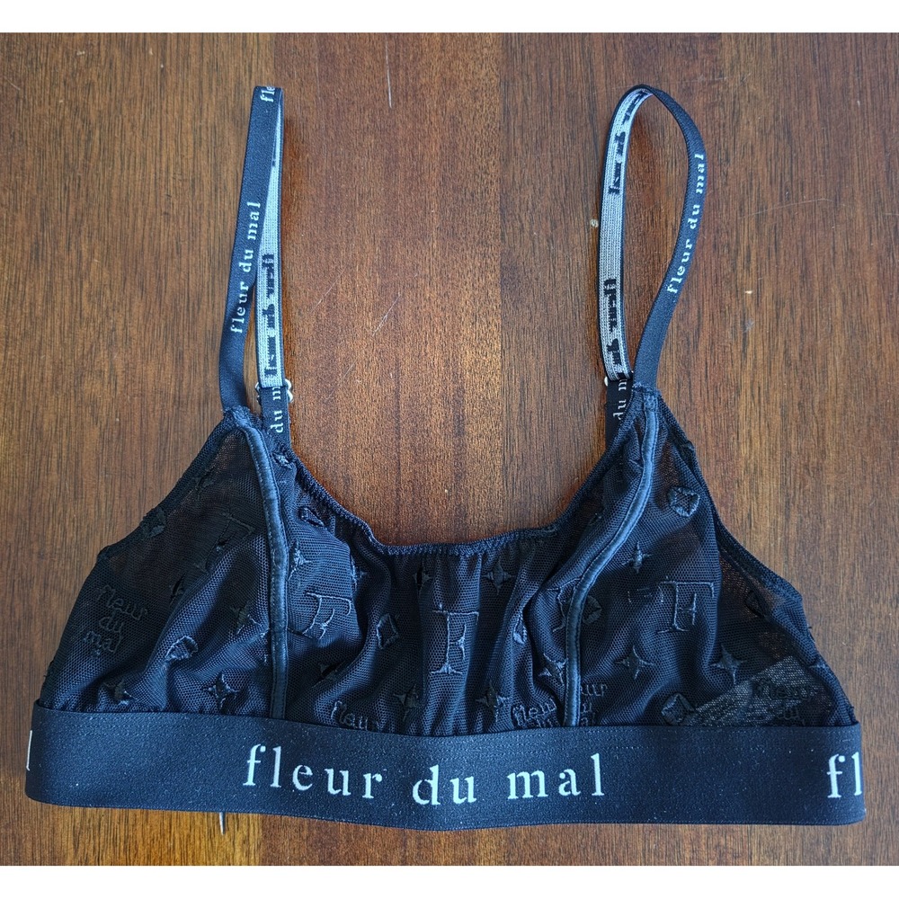 Fleur Du Mal Bralette XS Black Sleeveless Lingerie Scoop Neck Bra Top